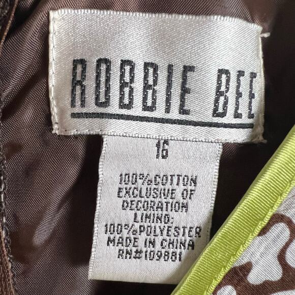 Vintage Robbie Bee Brown White Floral Sleeveless Cotton A-line Dress 16 - Picture 9 of 9